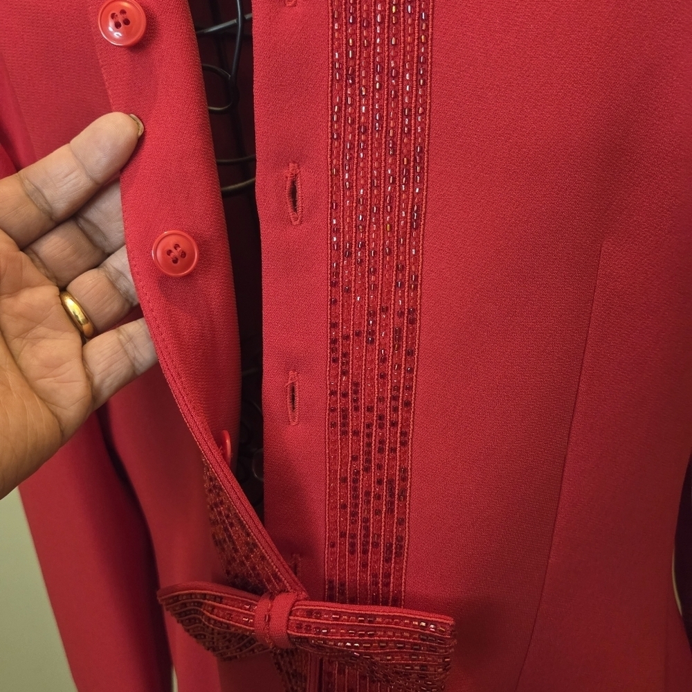 Albert Nipon Red Blazer With High Collar And Embe… - image 2